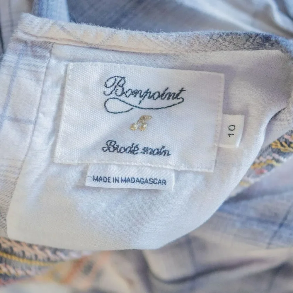 Bonpoint Girls Flannel Blue White Plaid Parachute 